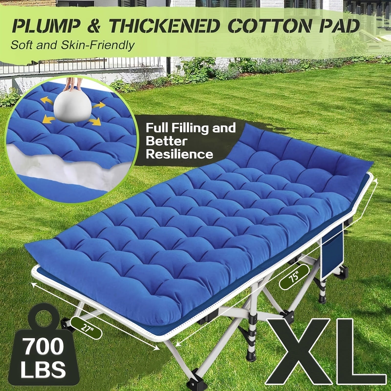 XXL Folding Camping Cot with Mattress Pad 36"x80" Heavy Duty 700-900 Lbs Capacity - Oversize Portable Sleeping Cot with Carry Bag for Camping, Guest Bed, Travel & Outdoor Use