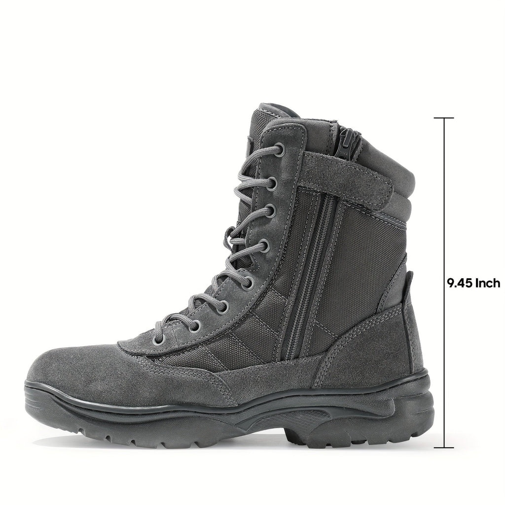 Men's Leather Tactical Combat Boots Side Zipper 9-Inch Non-Slip Lightweight - Hiking Motorcycle Outdoor Boots US 6.5-15
