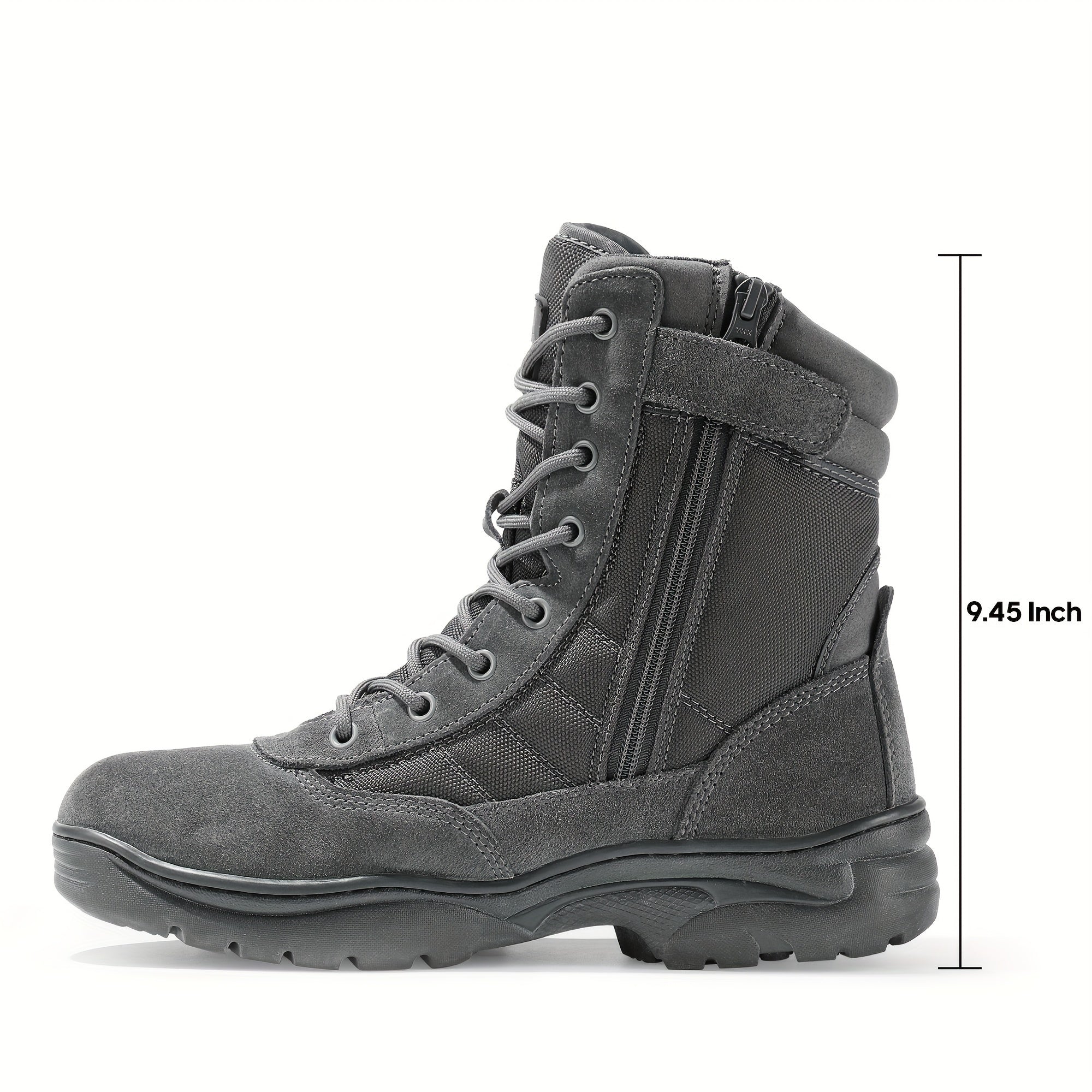 Men's Leather Tactical Combat Boots Side Zipper 9-Inch Non-Slip Lightweight - Hiking Motorcycle Outdoor Boots US 6.5-15