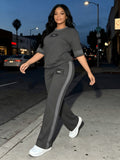 Women's 2-Piece Tracksuit Set Casual – Long Sleeve Crew Neck Top & Wide Leg Pants Stretchy Soft Loungewear for Spring Summer, Matching Outfit Slate Grey Blue Black Grey S M L XL XXL