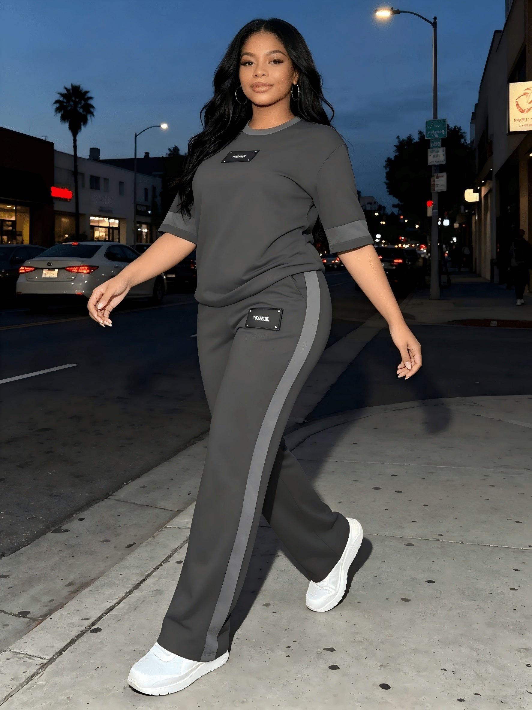 Women's 2-Piece Tracksuit Set Casual – Long Sleeve Crew Neck Top & Wide Leg Pants Stretchy Soft Loungewear for Spring Summer, Matching Outfit Slate Grey Blue Black Grey S M L XL XXL