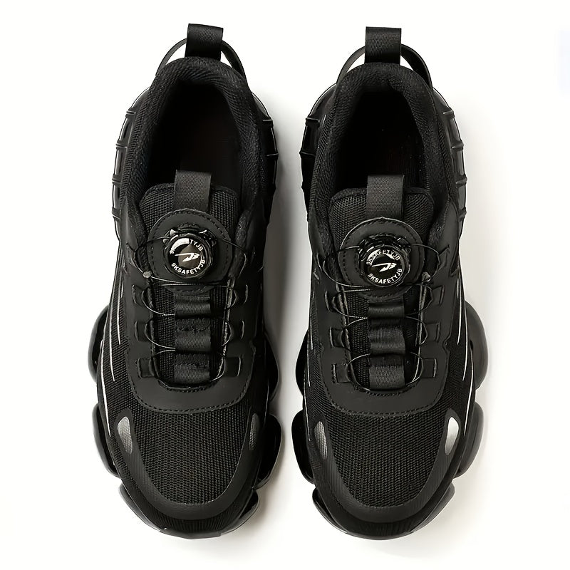 Men's Breathable Work Shoes - Durable Safety Shoes with Reflective Stripes, Lightweight Cushioned Sole for Industrial, Construction and Casual Wear, Available in Black and Grey, Sizes US 6 to 11