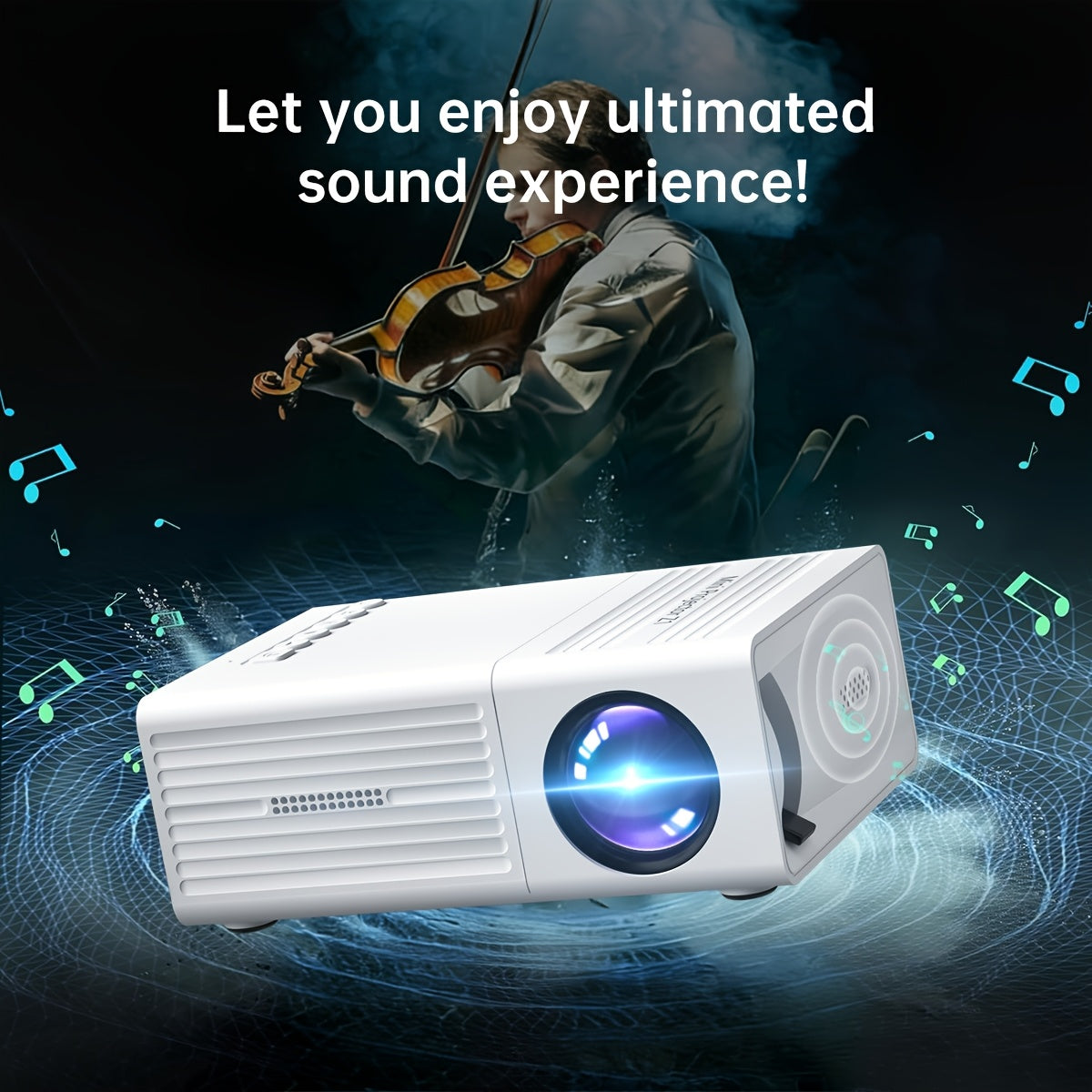 Portable Projector 1080P Supported 1280x720 Native Resolution USB Plug-and-Play Wireless Remote Control Modern Style Home Theater Bedroom Outdoor Movie Projector