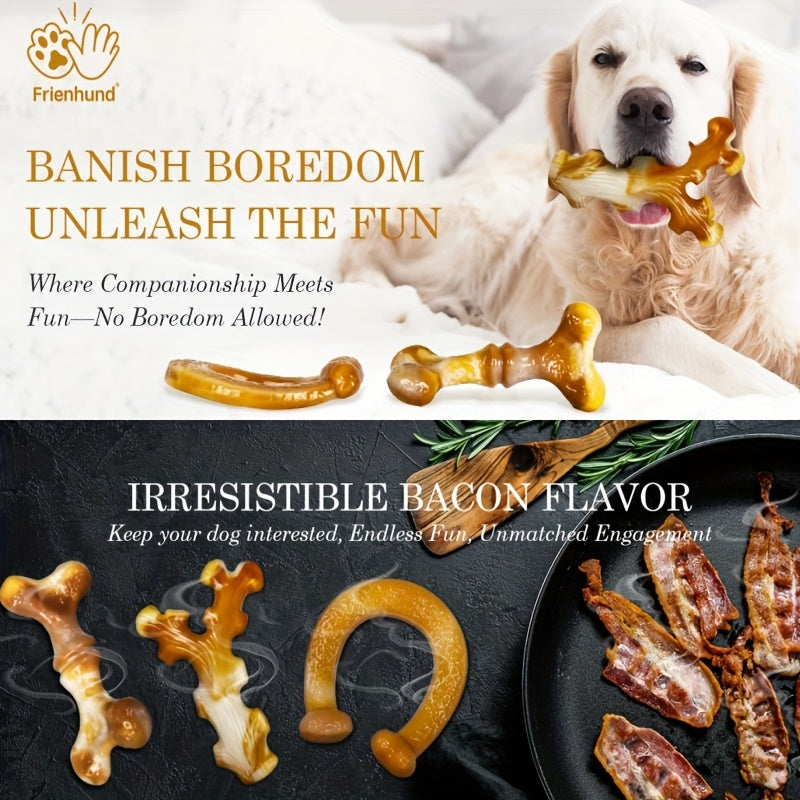 3-Pack Indestructible Nylon Dog Chew Toys for Aggressive Chewers Large Breed Stripe Pattern Heavy-Duty Teething Dental Chew Toy Set