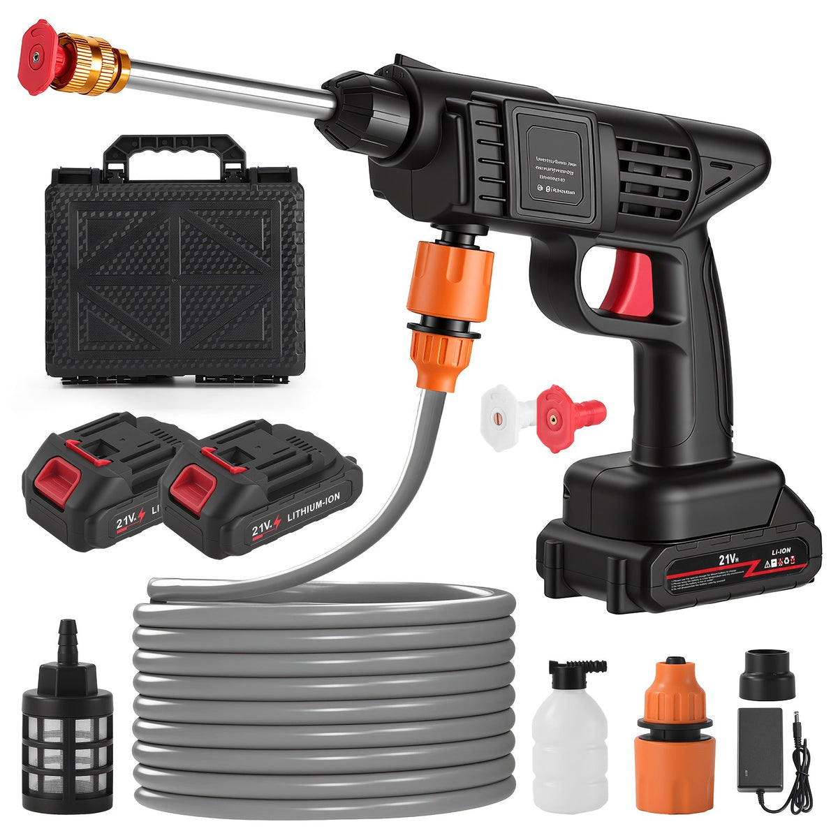 Cordless Pressure Washer 300W, Handheld Electric Car Wash Gun with 6-in-1 Nozzle, 1.3GPM High Pressure Washer with 15000mAh Battery, 60-Min Runtime for Car Wash, Home, Floor & Garden Cleaning