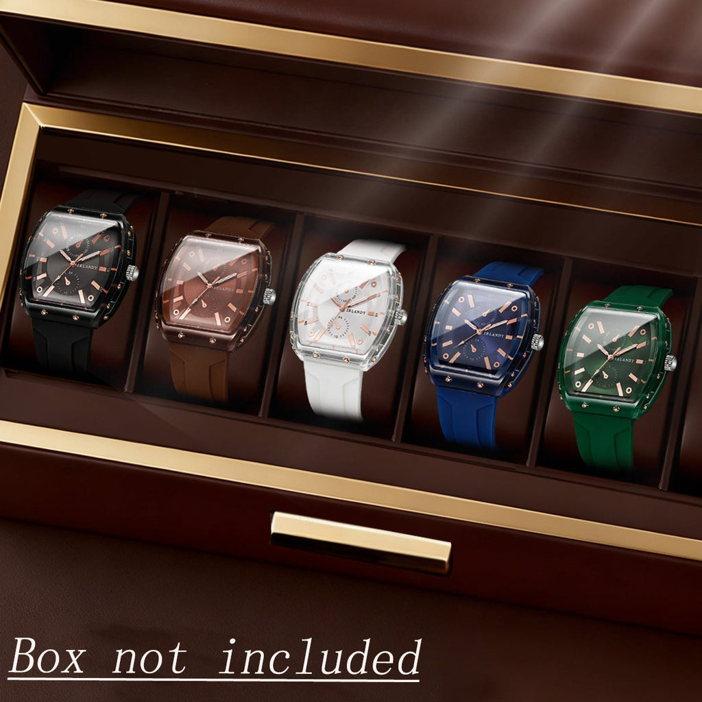 5-Pack Men's Quartz Watches – Casual Sport Minimalist Alloy Case Silicone Strap Barrel Dial Wristwatch Set Daily Wear Father's Day Birthday Holiday Gift