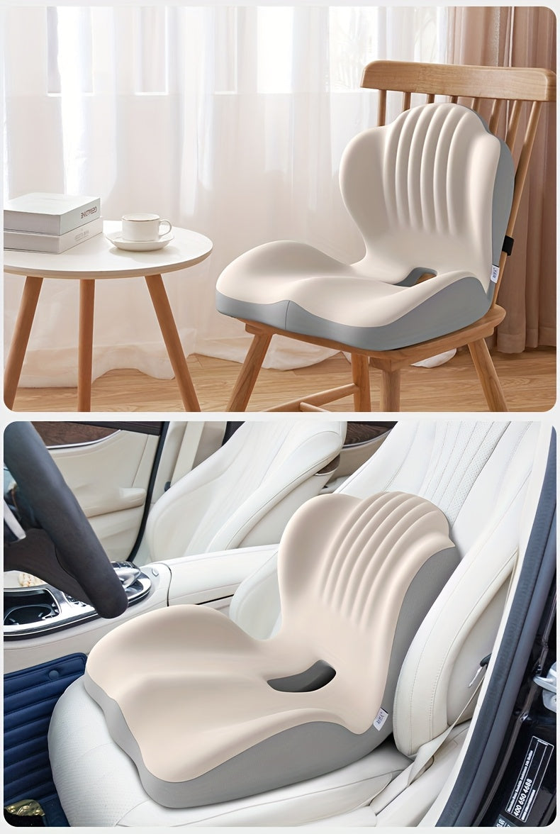 Memory Foam Seat Cushion with Ergonomic Raised Back & Hollow Breathable Design – Coccyx Tailbone Pain Relief Cushion for Office Chair, Car Seat, Wheelchair & Home, Non-Slip Buttock Cushion