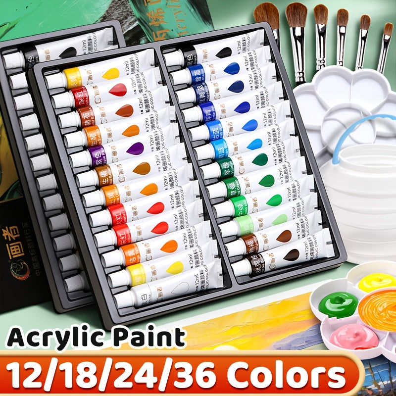 Acrylic Paint Set 12 18 24 or 36 Colors 0.41oz Tubes – Fade-Resistant Non-Toxic Fast-Drying Acrylic Paints for Canvas Wood Rock Fabric Ceramics Clothing and Wall Art – Beginner and Professional Artist Supplies