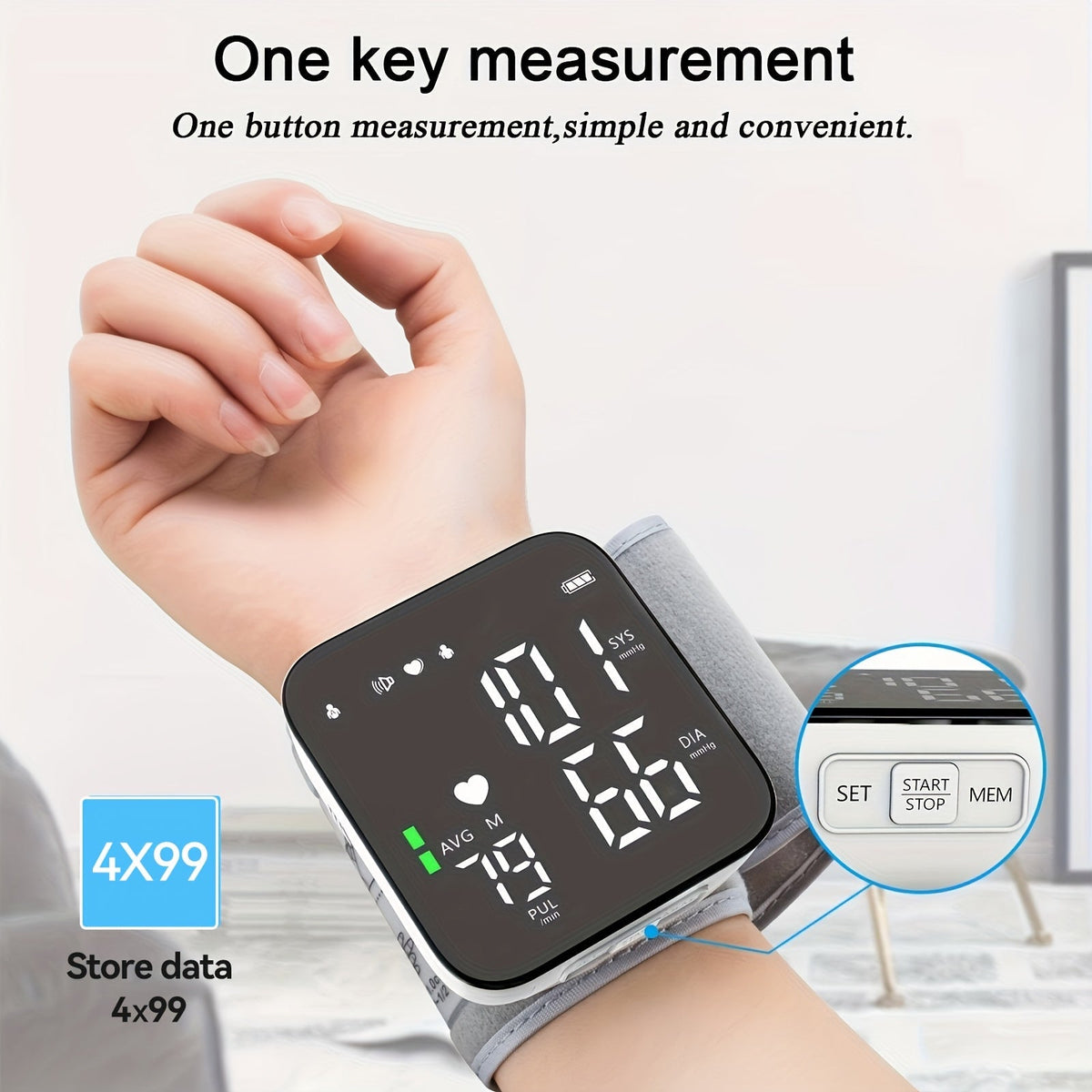 Wrist Blood Pressure Monitor Automatic Digital BP Cuff with Large LCD Display – Pulse Rate & Irregular Heartbeat Detection, Portable Home Use for Seniors & Adults, One-Button Operation
