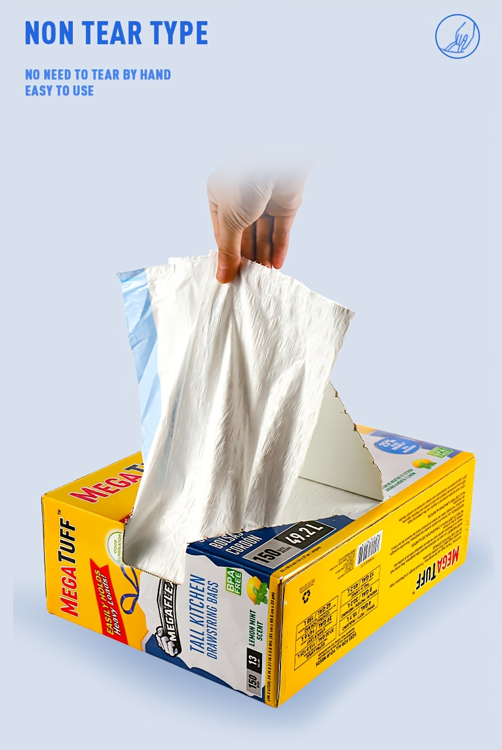 13 Gallon Drawstring Kitchen Trash Bags Odor Eliminator Lemon Mint Scent Puncture Tear Resistant Disposable Garbage Bags 78-Count 150-Count Box Value Pack