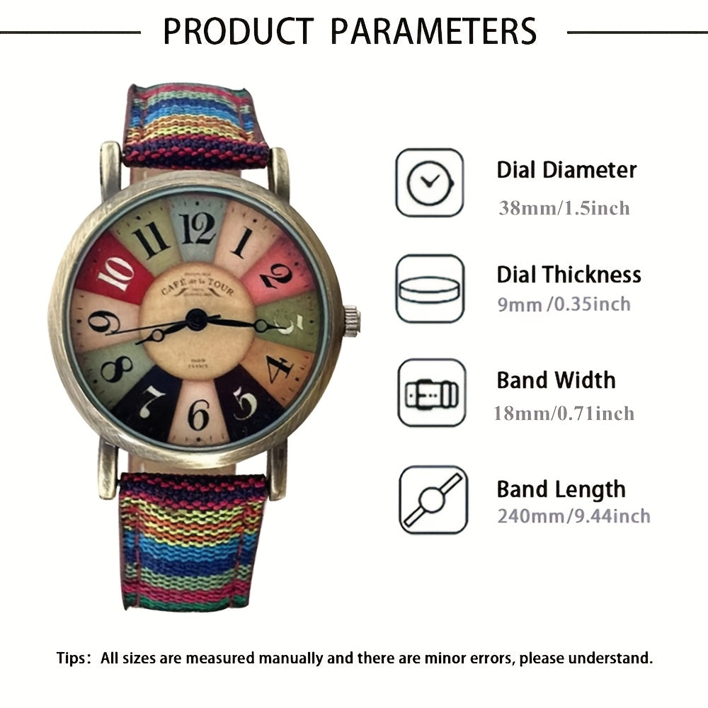 Colorful Bohemian Women's Quartz Watch – Striped Band Analog Wristwatch Stainless Steel Case Shock Resistant 3 Colors Purple Blue Rose Boho Style Daily Wear Festival Gift for Her