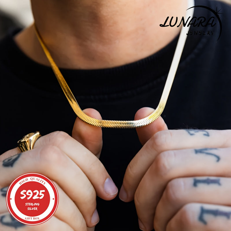 24K Gold Plated 3.5mm Herringbone Snake Chain Necklace – 925 Sterling Silver Flat Chain Lobster Clasp Gift Box Included for Women Men 18–24 Inch Layering Jewelry