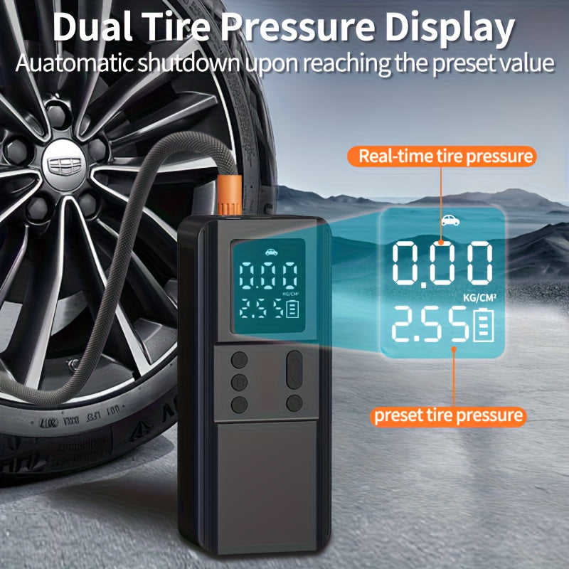 Portable Tire Inflator Air Compressor Pump for Car Tires Bicycle Motorcycle Balls Digital Pressure Gauge Auto Shut-Off LED Light USB Cigarette Lighter 12V Versions Black Blue Pink