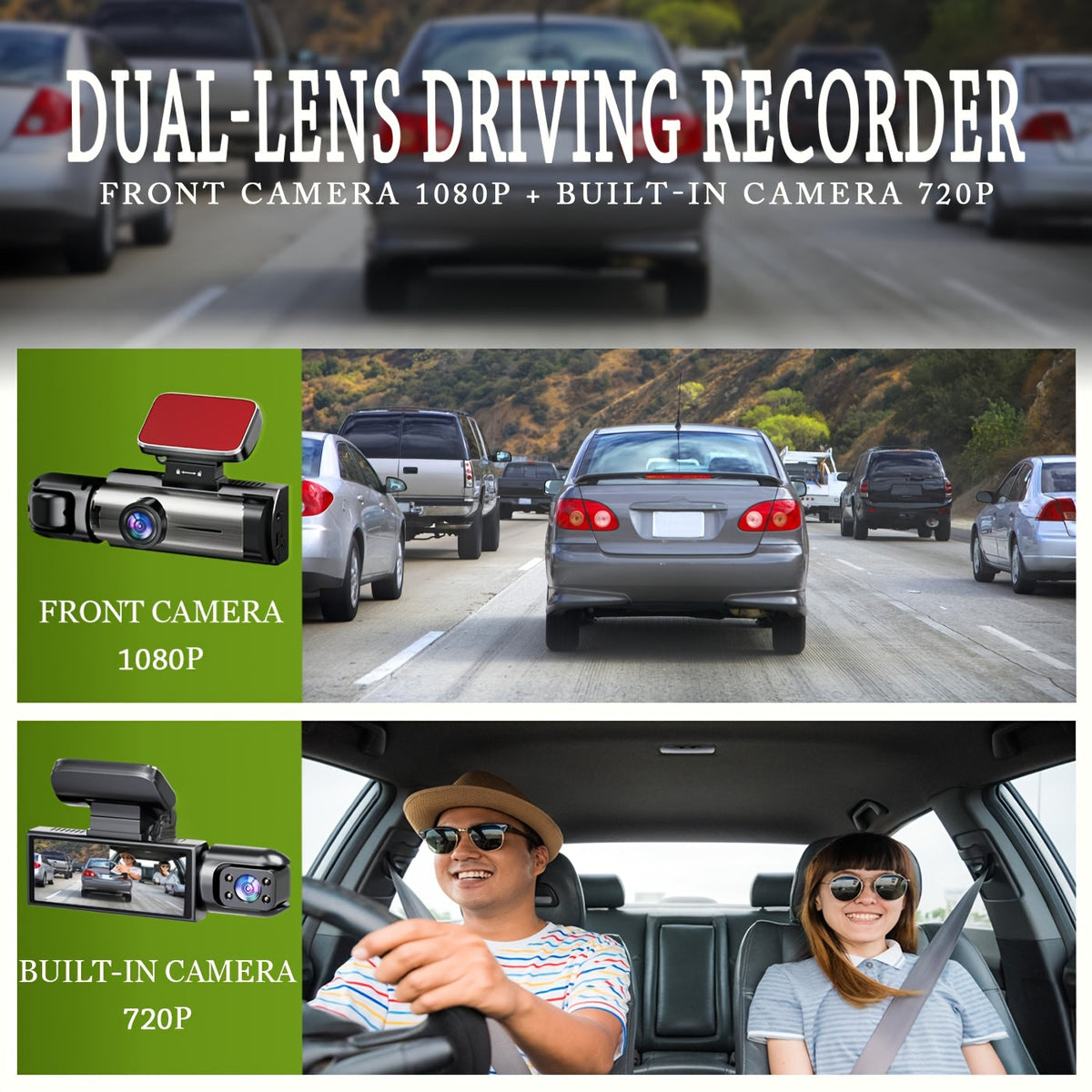 Dash Cam Front and Interior 1080P Front 720P Cabin IR Night Vision Loop Recording Wide Angle Car DVR Camera 3.16 Inch IPS Screen Optional 32GB SD Card for Cars Rideshare Uber Lyft Taxi New Drivers