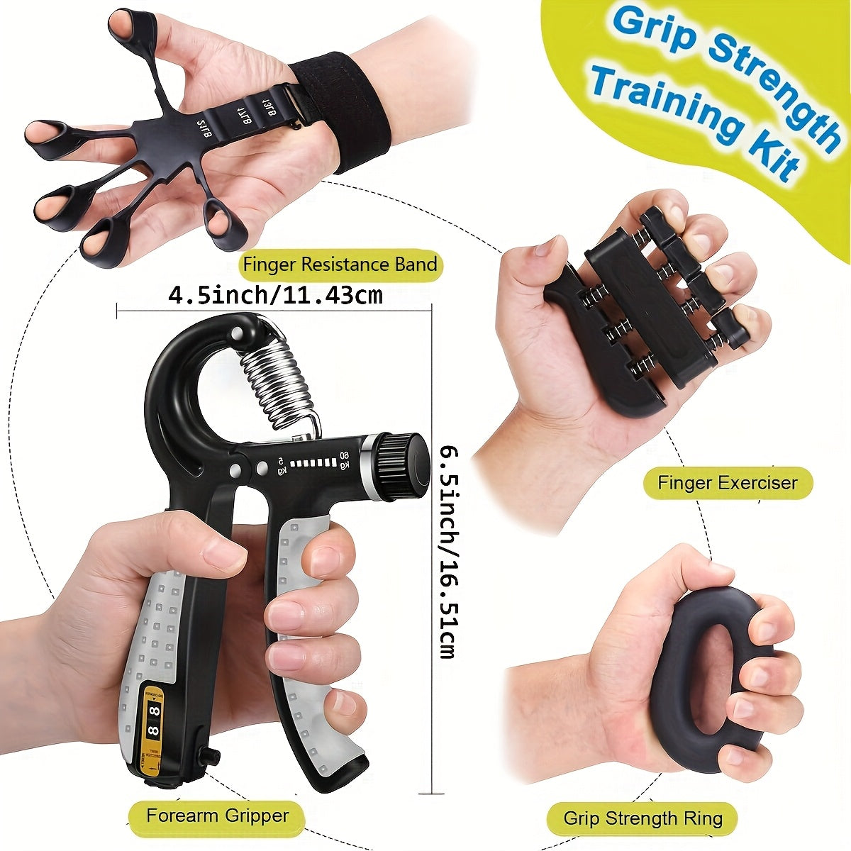 6-Piece Grip Strength Trainer Set Adjustable Hand Gripper 10-130lbs Auto Rep Counter – Finger Exerciser Dual Forearm Workout Rings Finger Stretcher Hand Strengthener Men Women