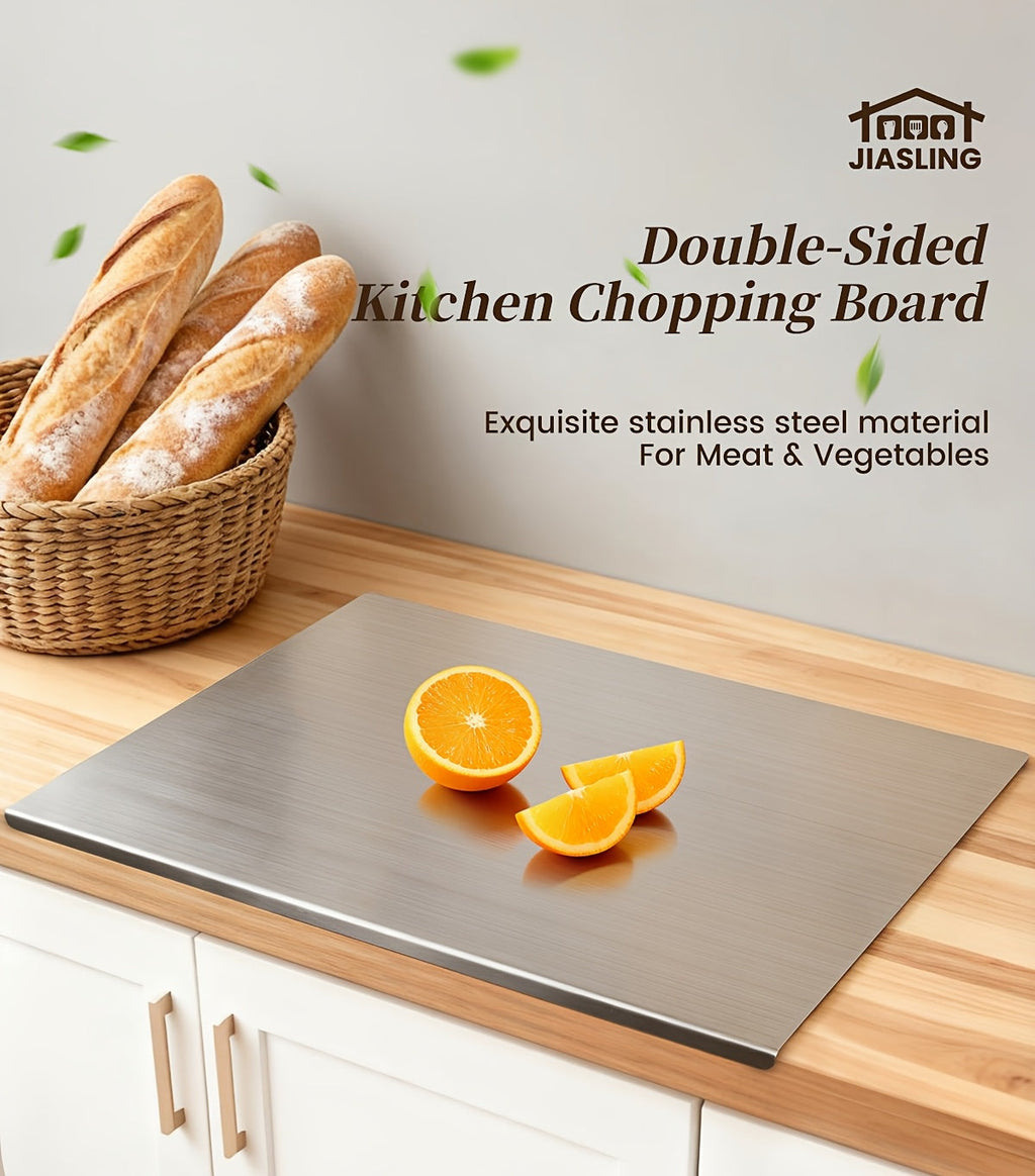 304 Stainless Steel Cutting Board Rust-Proof Non-Porous Butcher Block Kitchen Prep Board Dishwasher Safe Easy to Clean 3 Sizes for Meat Vegetables Fish Bread Cheese