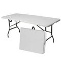 Portable Plastic Folding Table 2.5ft / 4ft / 6ft, Lightweight Indoor Outdoor Fold-in-Half Table with Carrying Handle & Locking Legs for Picnic Camping Party Backyard Office, White