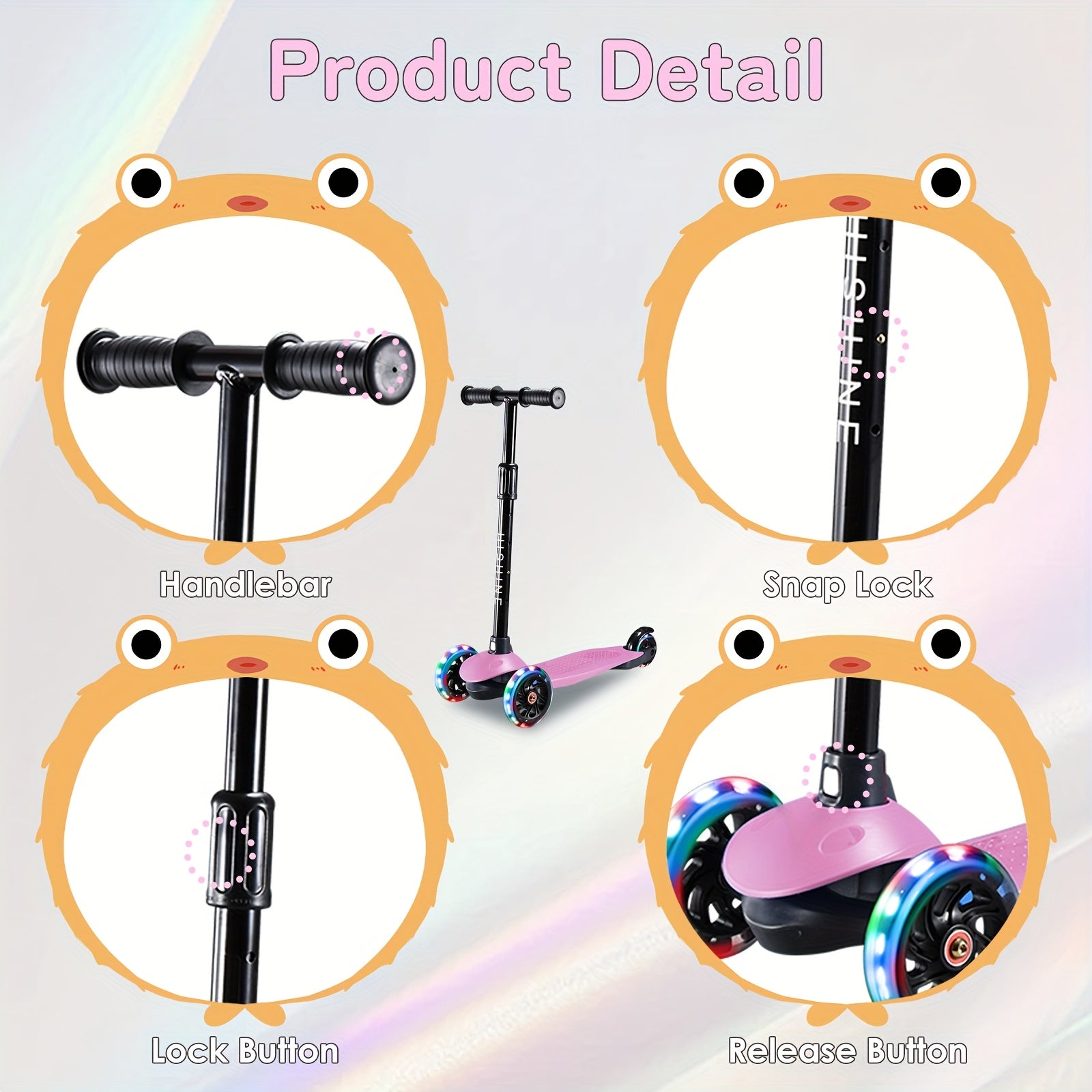 Light Up Wheels Kids 3-Wheel Scooter for Toddlers Ages 2-5 – Adjustable Height Lean-to-Steer Design, Front Brake & Double Suspension, No-Battery Glow Wheels, Birthday Gift for Boys & Girls, Pink Blue Black Red