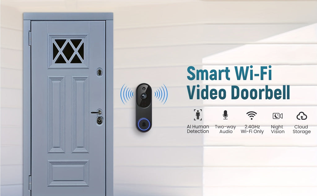 Smart Video Doorbell 960P WiFi Wireless Camera - Two-Way Talk Color Night Vision AI Person Vehicle Detection 2.4G 5G Dual Band 3:4 Full View Real-Time Remote Monitoring Home Security