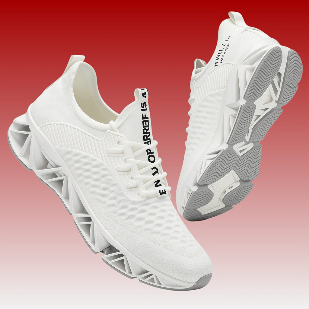 Men's Lightweight Breathable Running Shoes Non-Slip TPU Sole EVA Cushion Insole – Lace-Up Low Top Athletic Sneakers in White Red Black All-Season US Sizes 7.5 to 13