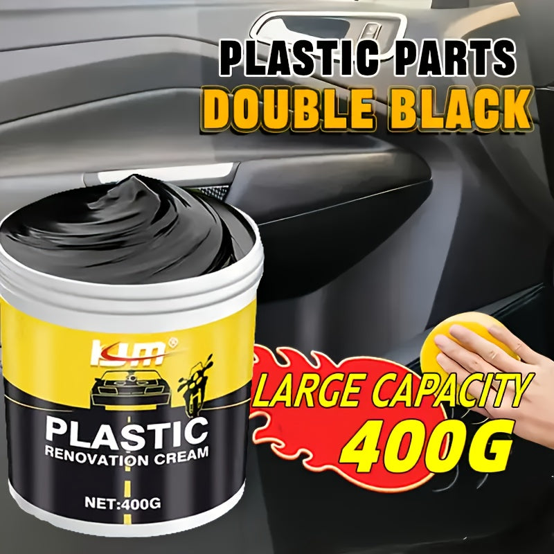 Car Plastic Rubber Repair Cream All-in-One Trim Restorer Scratch Remover Tire Shine Wax Anti-Cracking Anti-Aging UV Protection Formula for Interior Exterior Car Detailing Includes Sponge