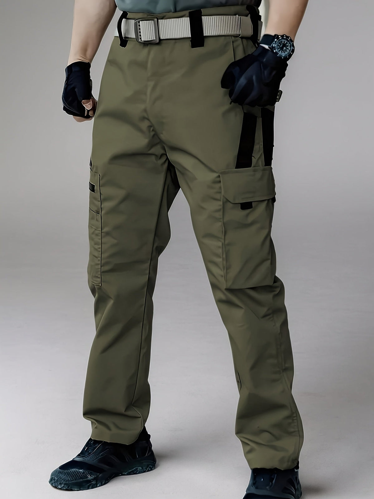 Men's Tactical Cargo Pants Lightweight Quick Dry – Breathable Multi-Pocket Hiking Pants with Belt, Relaxed Fit All-Season Outdoor Work Pants, Wear-Resistant – M to XXXL, Black / Grey / Khaki