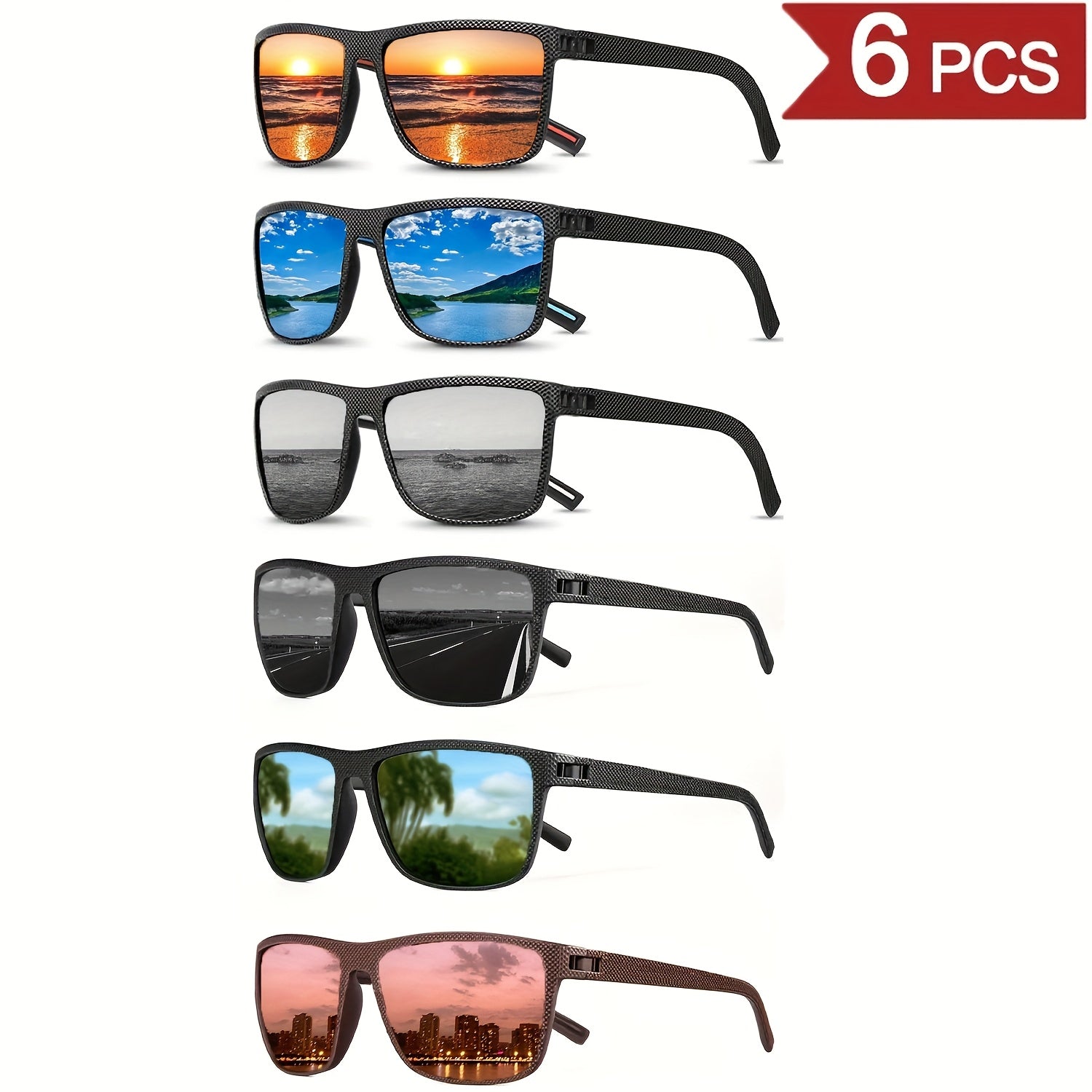 6 Pairs Unisex UV Protection Anti-Glare High Definition Glasses – Lightweight PC Frame Men Women Driving Outdoor Fashion Eyewear Value Pack Clear Vision Everyday Glasses