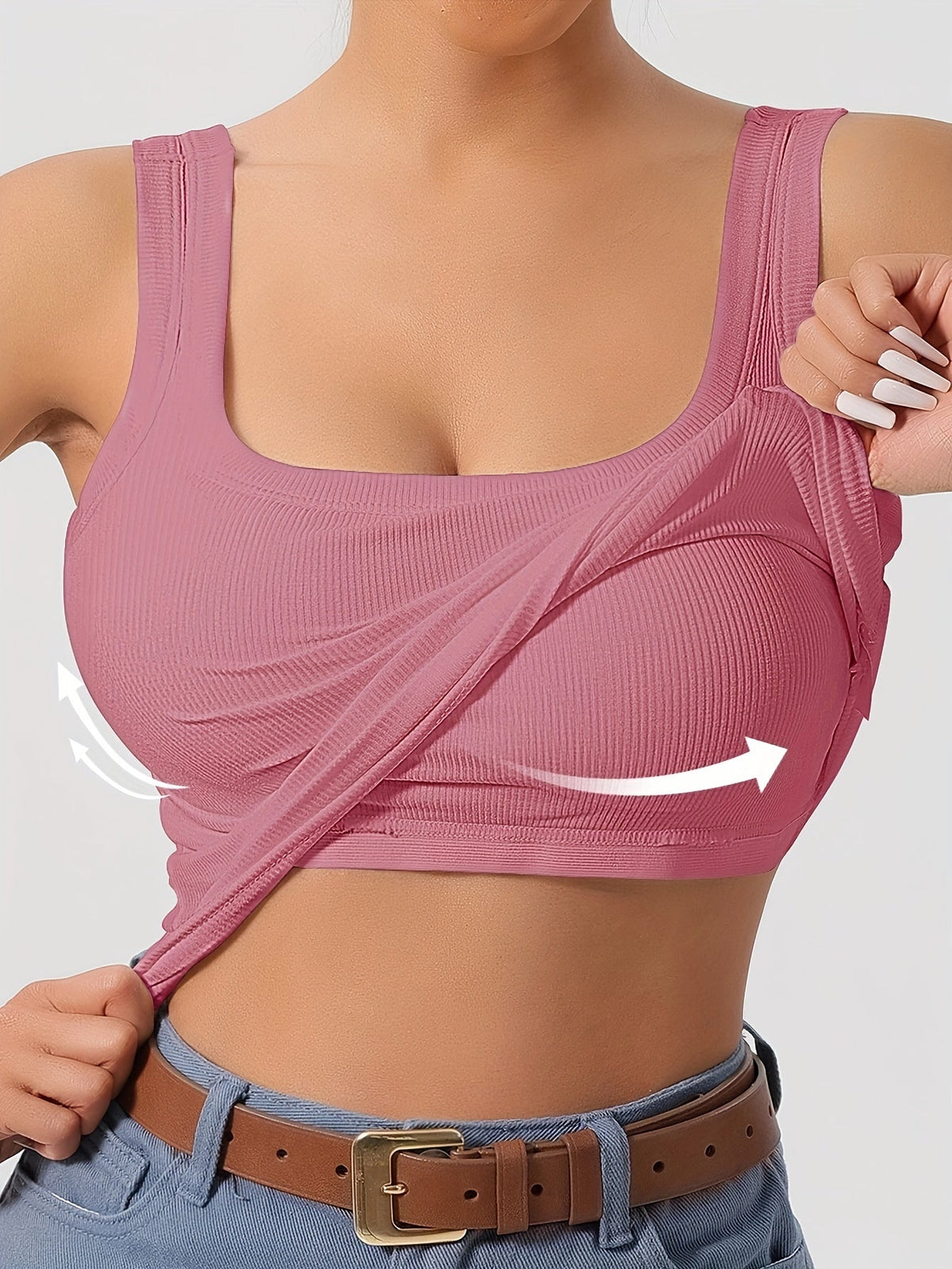 Women's Scoop Neck Tank Top with Removable Chest Padding – Slim Fit Padded Bra Sleeveless Summer Casual Top 8 Colors XS-XL