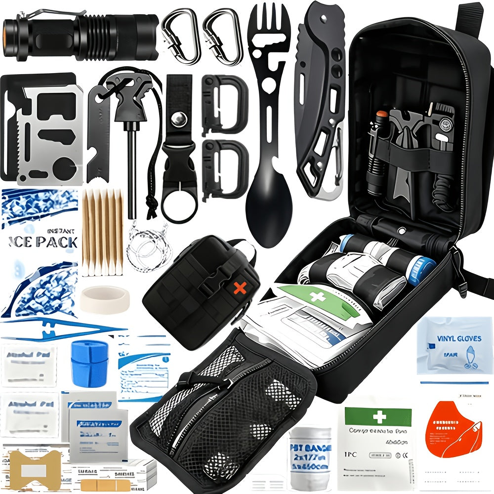 242-Piece Survival Kit – Outdoor Emergency Gear with Fire Starter & First Aid Tools for Camping Hiking Travel Car School, Men & Women Gift, Multiple Colors
