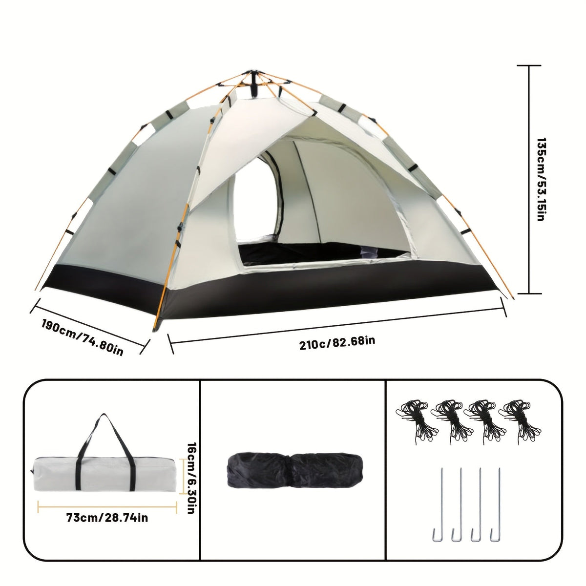 Automatic Pop-Up Camping Tent Portable Outdoor Shelter – Instant Setup, 2 Doors & Windows, UV Protection, Lightweight Backpacking Tent for Beach, Hiking, RV, Travel & Backyard | Cloud Gray