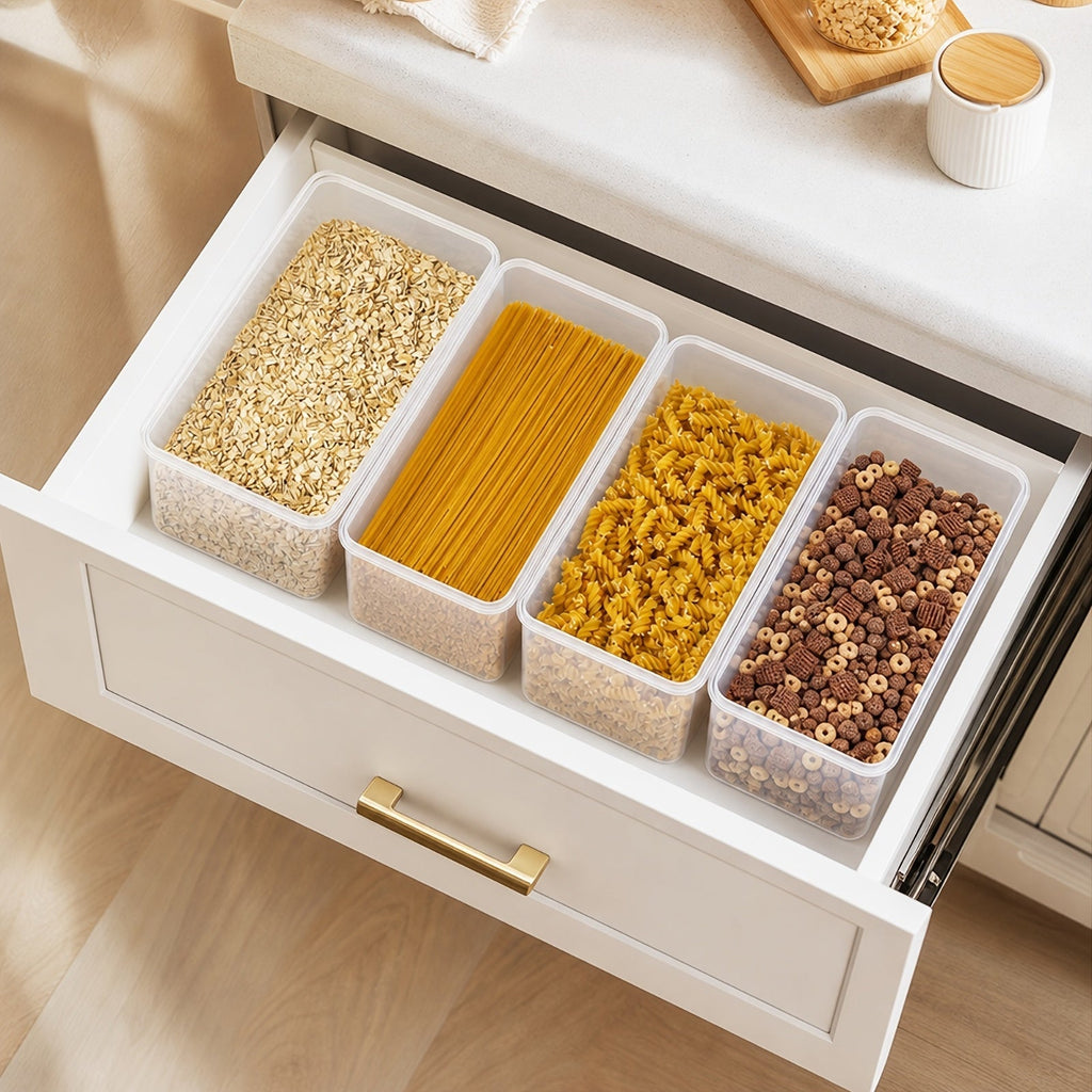 Airtight Food Storage Containers with Lids 4-Pack 108.2oz, BPA-Free Plastic Spaghetti Pasta Container Set, 4-Side Locking Lid Pantry Organizer for Dry Food Flour Cereal Kitchen Storage