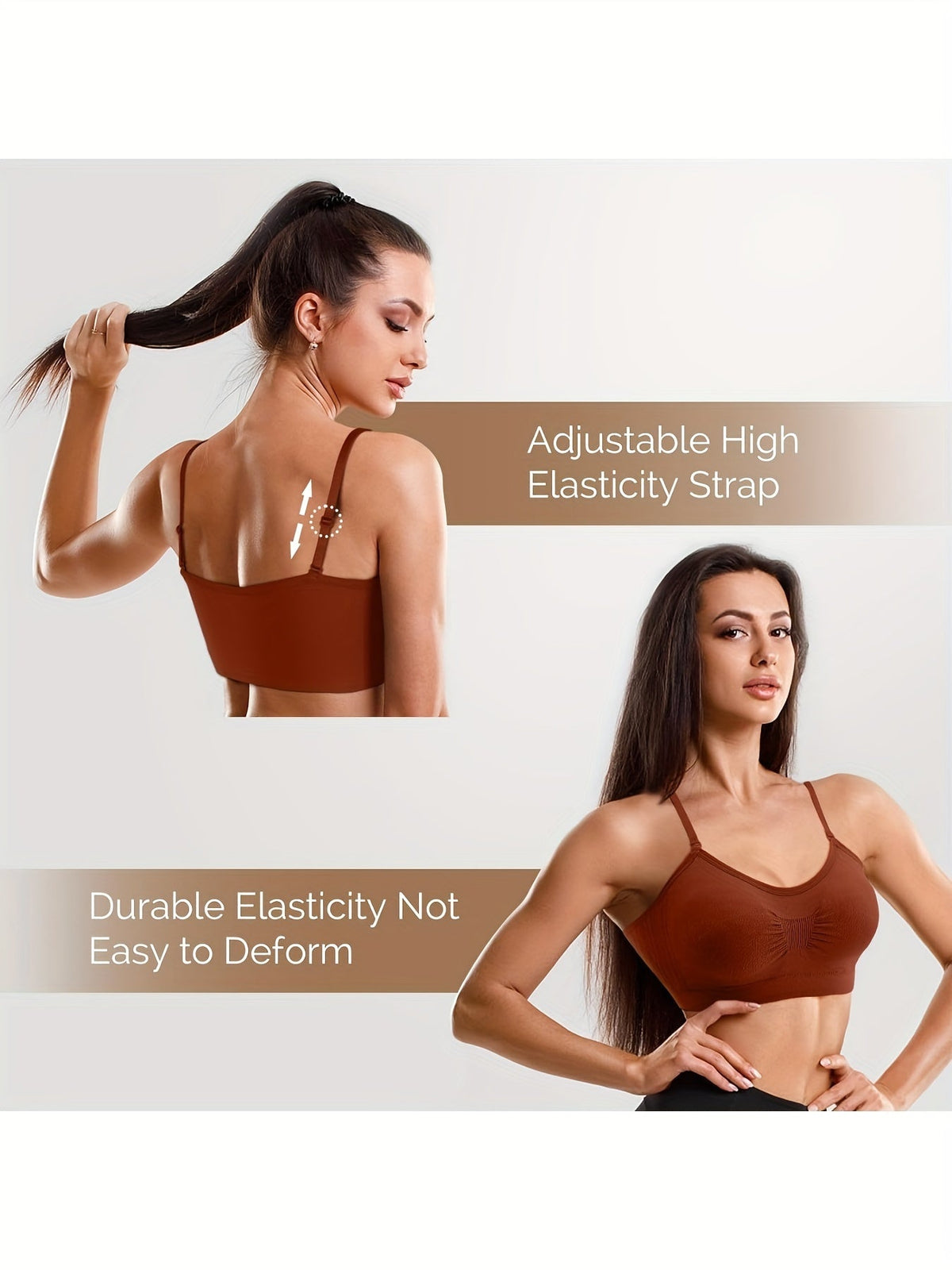 V-Neck Padded Bralette Cami Bra 4 Pack – Wireless Tank Top Sports Bra with Adjustable Straps for Women, Soft Padded Everyday Bralette Set, Sizes S-XL, Colors Rust, Beige, Green, Blue