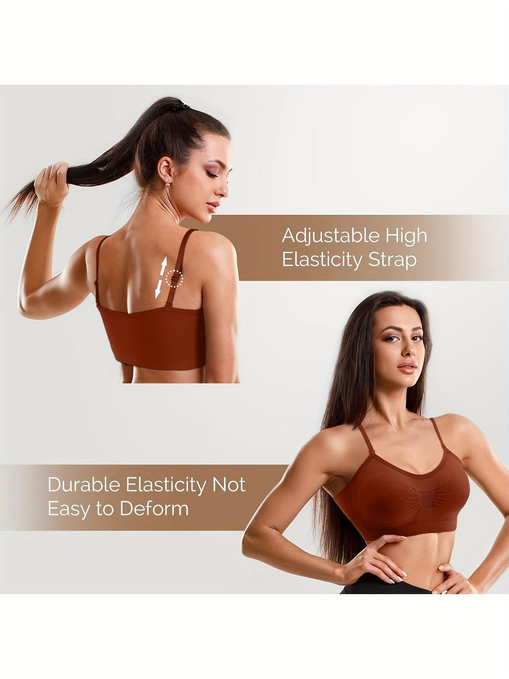 V-Neck Padded Bralette Cami Bra 4 Pack – Wireless Tank Top Sports Bra with Adjustable Straps for Women, Soft Padded Everyday Bralette Set, Sizes S-XL, Colors Rust, Beige, Green, Blue