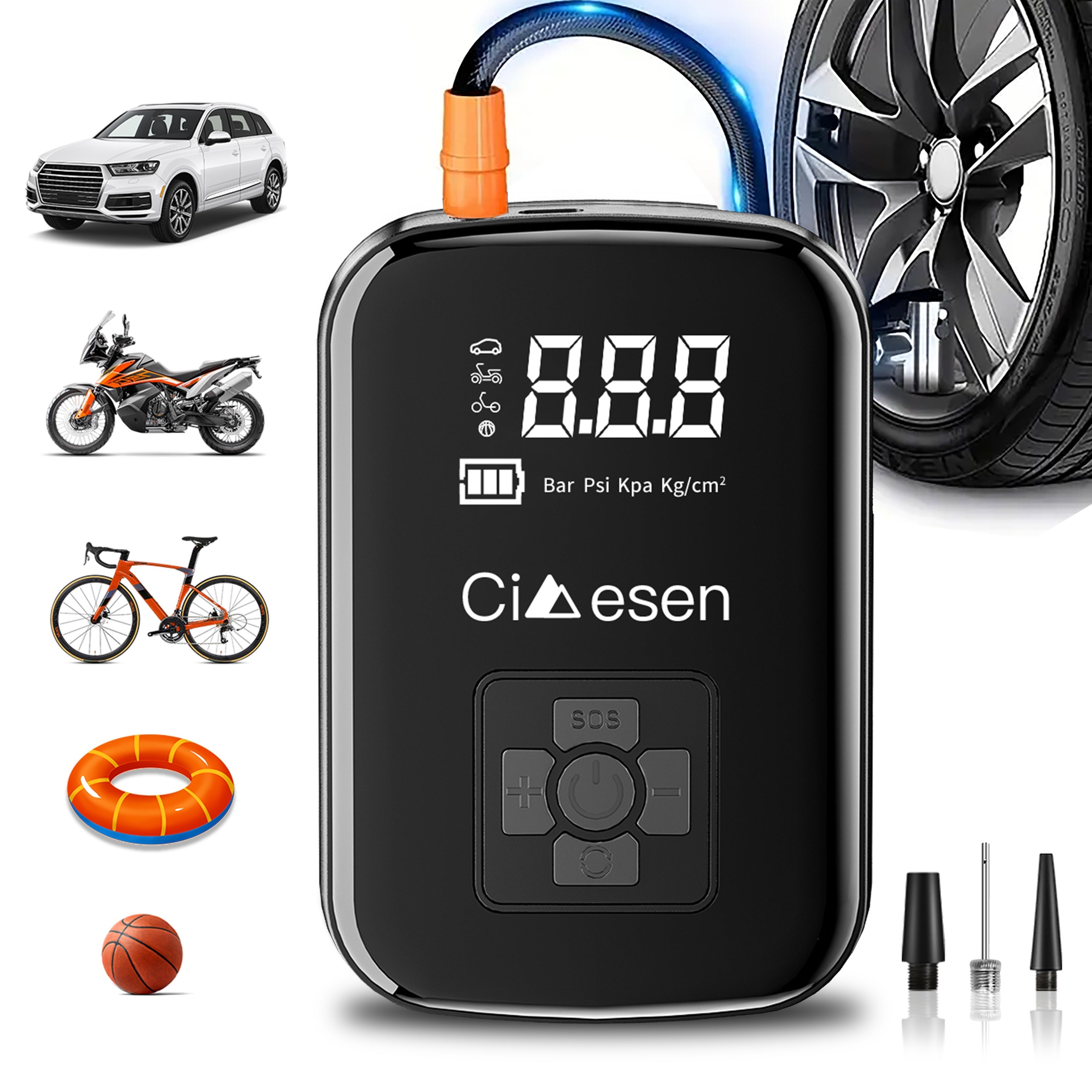 Portable Cordless Tire Inflator 150PSI Digital Display USB-C Rechargeable 4000mAh 100W Fast Inflation 5 Preset Modes LED Light for Car Motorcycle Bike Ball Auto Stop 4 Colors
