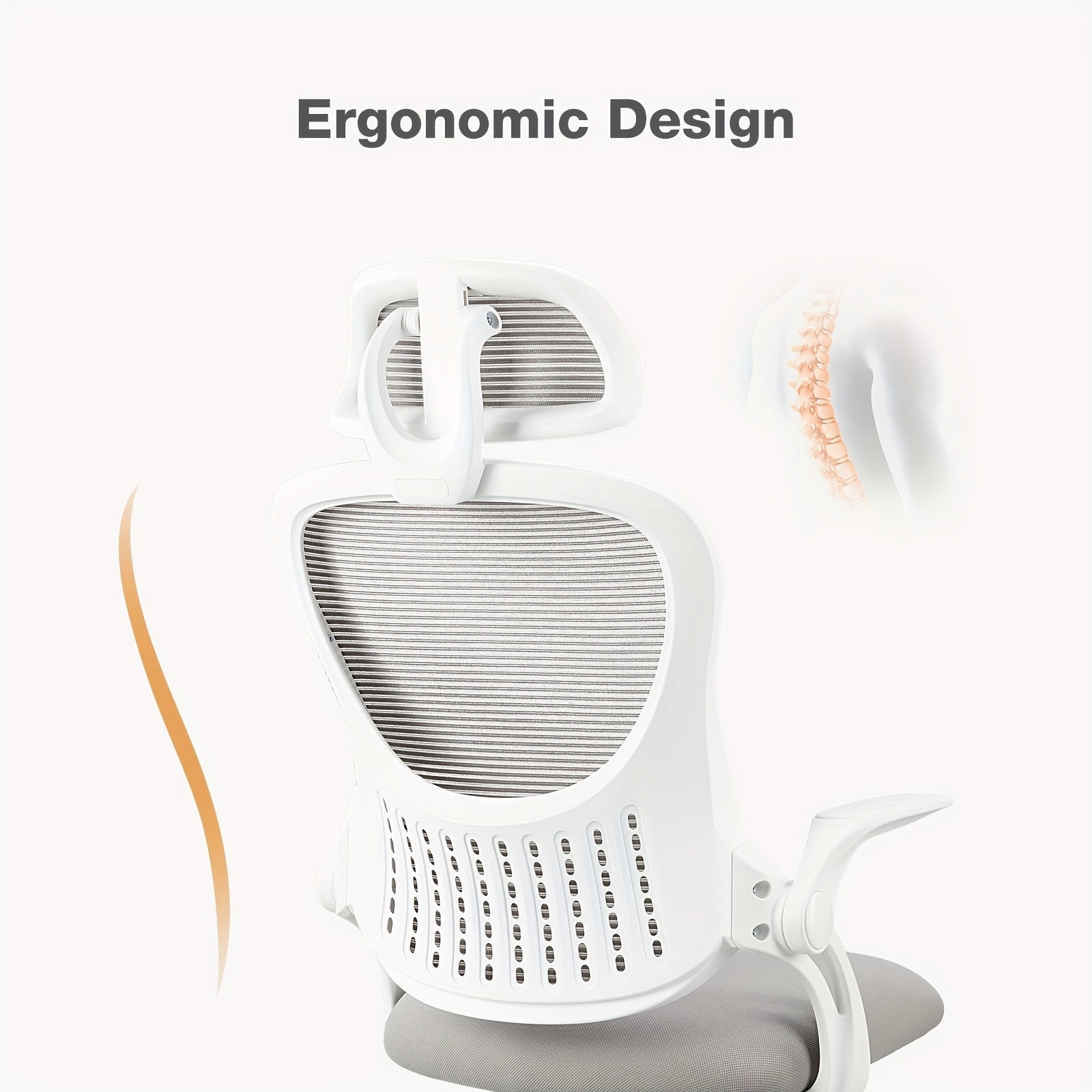 Ergonomic High-Back Mesh Office Chair with Flip-Up Arms Adjustable Headrest Lumbar Support & Wheels - Rolling Computer Desk Chair for Home Office Bedroom Study Pink Grey Black