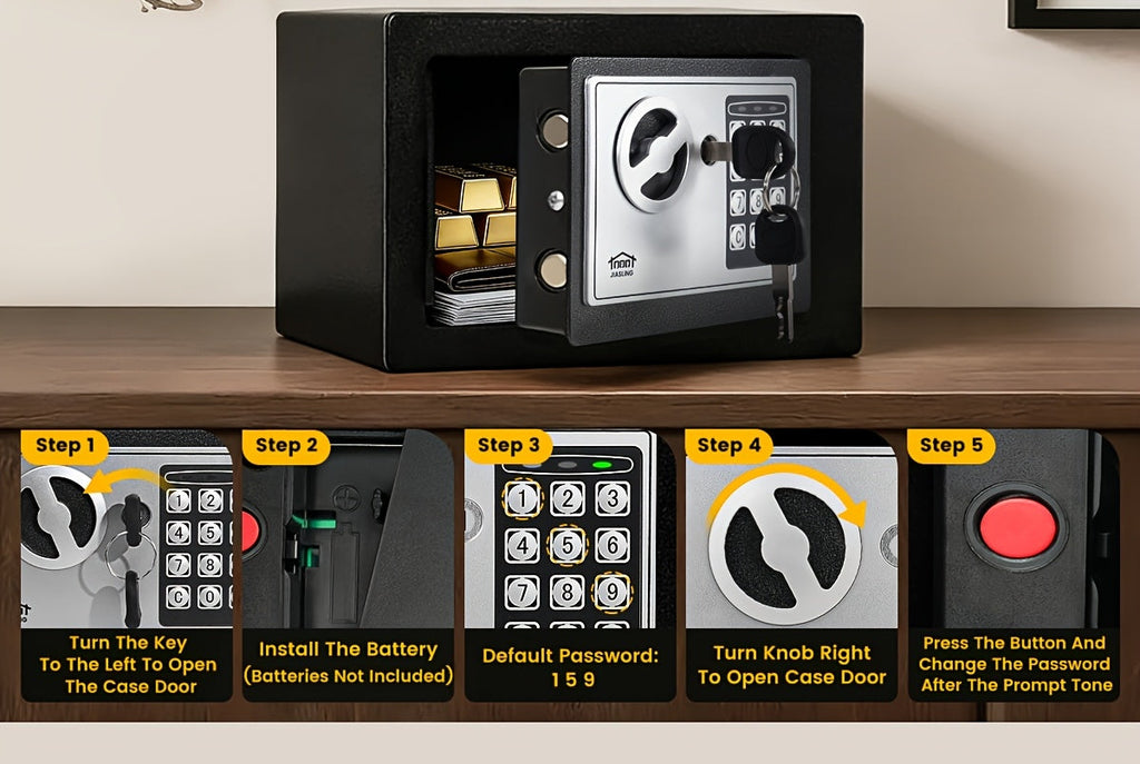 Fireproof Home Safe with Digital Keypad, Keys & Passcode Lock – Includes Fireproof Money Bag, Sensor Light & Adjustable Shelf for Home Office Business Money Valuables