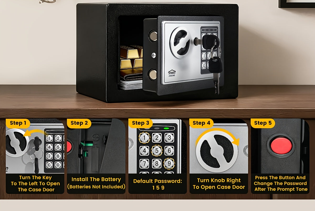Fireproof Home Safe with Digital Keypad, Keys & Passcode Lock – Includes Fireproof Money Bag, Sensor Light & Adjustable Shelf for Home Office Business Money Valuables
