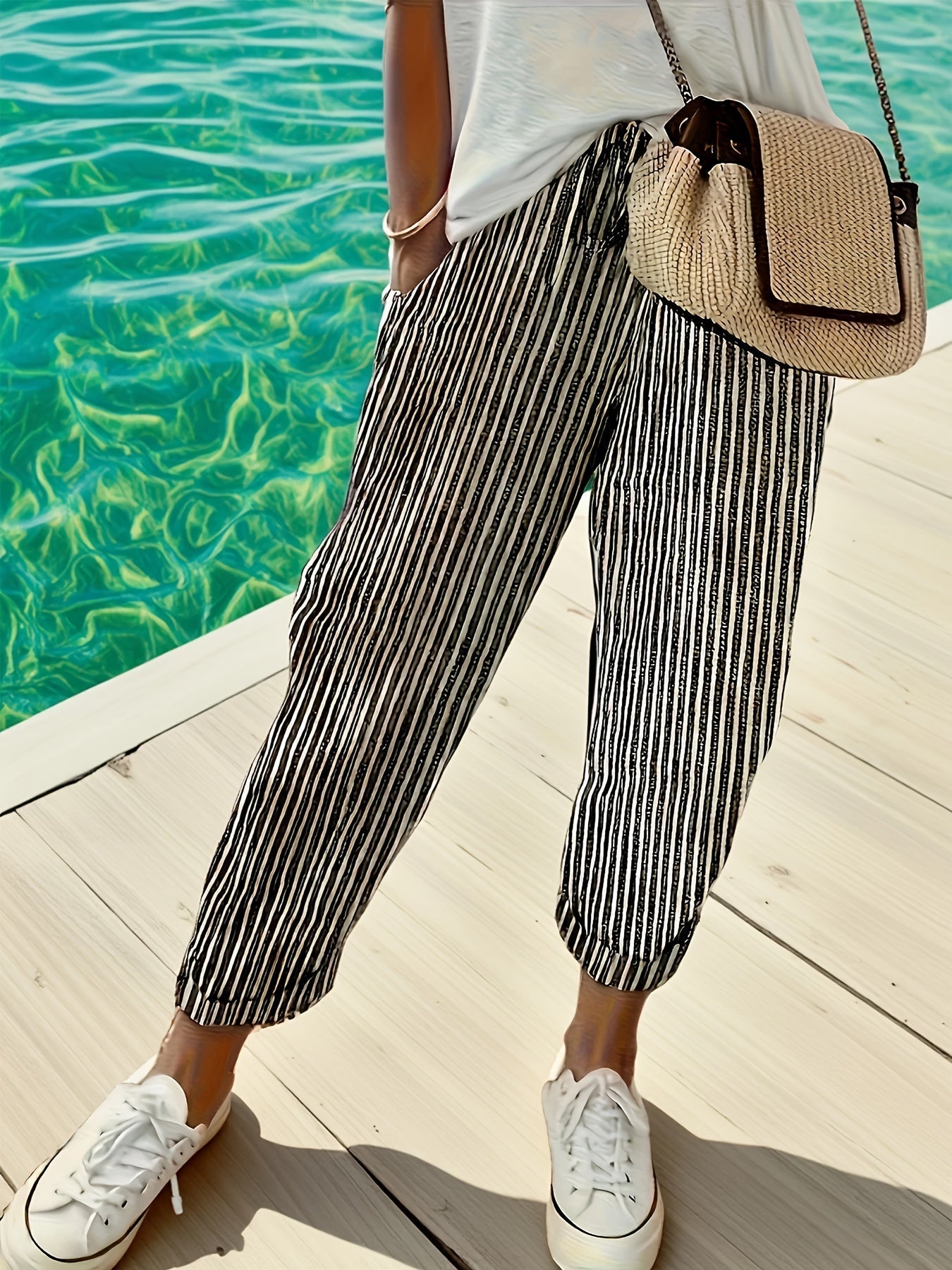 Women's High-Waisted Wide Leg Pants Side Stripe Casual Loose Fit Trousers – Lightweight Breathable All-Season Everyday Wear 5 Colors Black Brown Green Blue Red S-XXL
