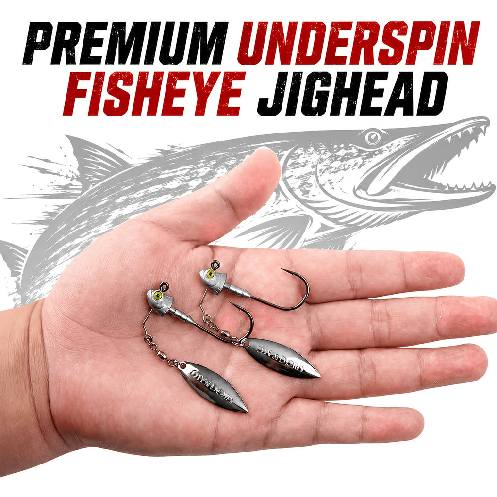Underspin Jig Heads 6-Pack with 100% Brass Blade (Never Rust) - Bass & Saltwater Fishing Lures - 3/16oz 1/4oz 3/8oz 1/2oz Sizes Included