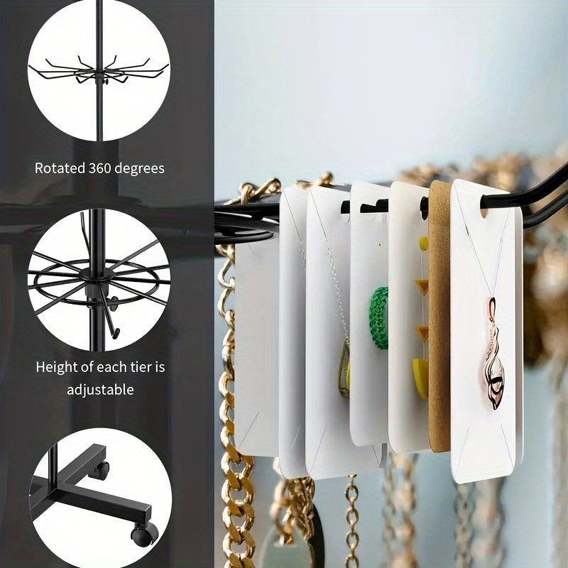 3-Tier Rotating Display Rack Adjustable Multifunctional Organizer Stand for Jewelry Keychains Socks Hats Toys Accessories with Rotating Base Movable Design