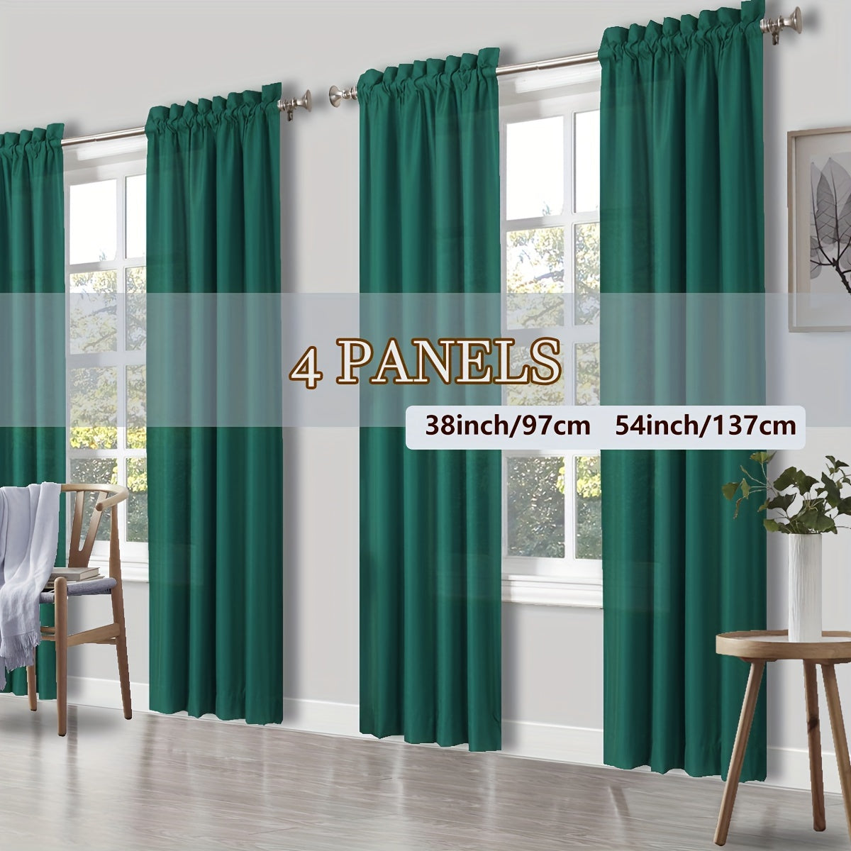 Rod Pocket Light Filtering Curtains 4 Panels – Solid Color Drapes for Living Room Bedroom Office, Easy Install, 10 Colors & 8 Sizes, Yarn-Dyed Fade Resistant Fabric, Home Window Treatment Set
