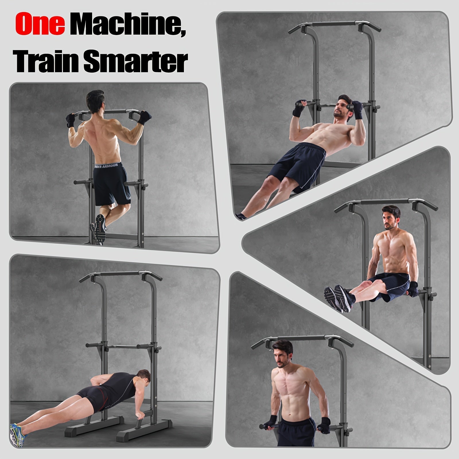 Adjustable Height Power Tower Dip Station – Multi-Function Pull Up Bar, Strength Training Workout Station for Home Gym – Black T055KX, No Backrest & Red T055CDU Models