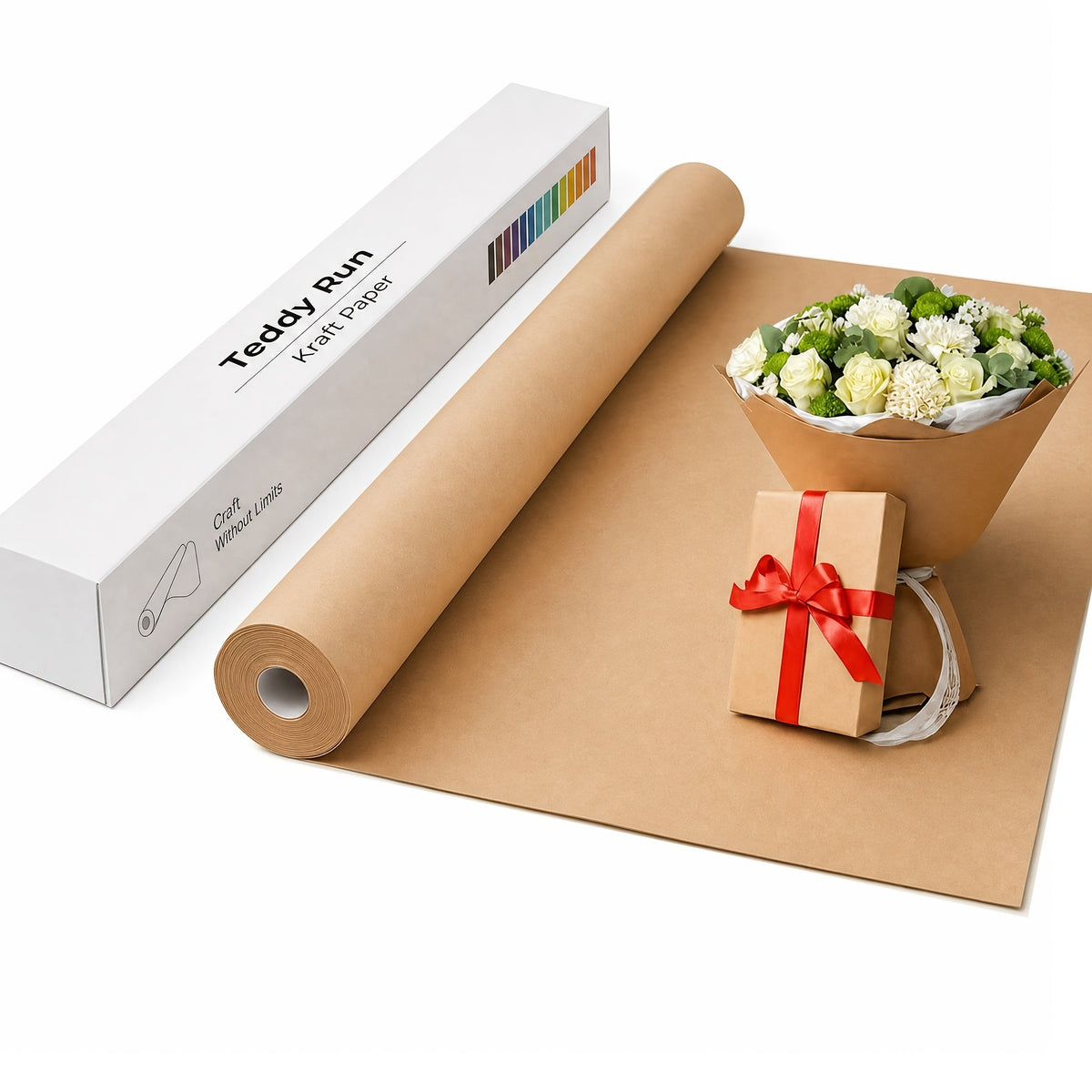 Kraft Paper Roll 80 GSM Heavy Duty for Gift Wrapping Packing Moving Shipping Wall Art Crafts Bulletin Board Floor Cover Table Runner Multiple Sizes Colors Brown White Red Black Pink Green