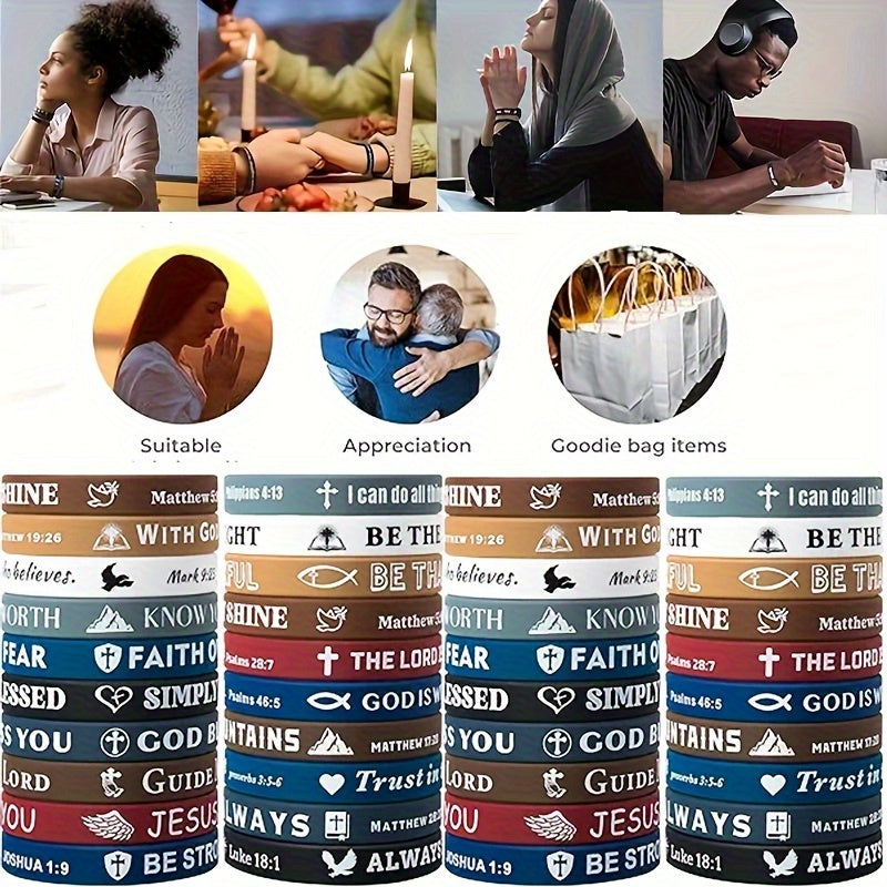 40-Pack Inspirational Bible Verse Silicone Bracelets Cute Colorful Christian Wristbands for Men Women Kids Church VBS Party Favors