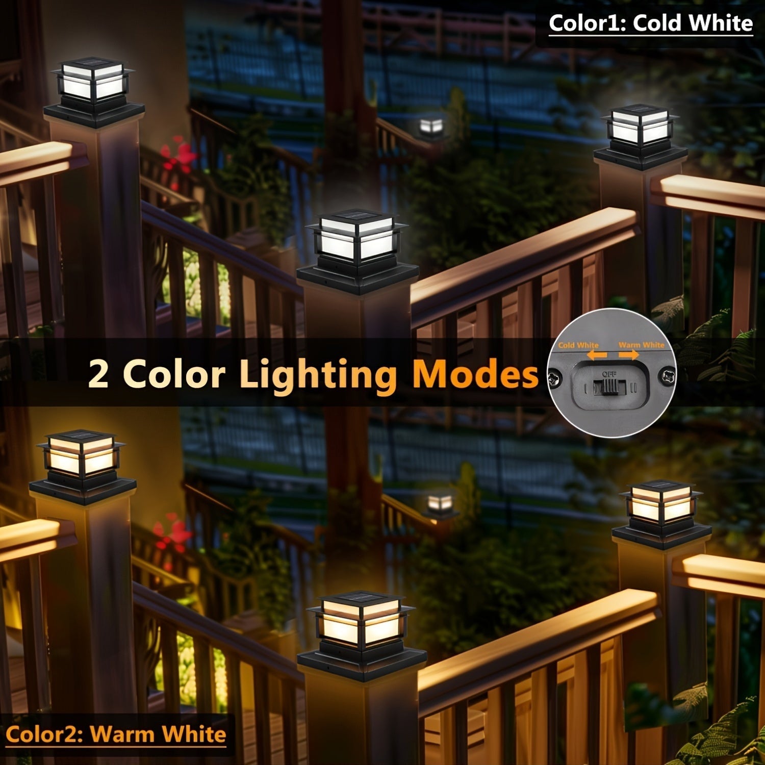 Solar Post Cap Lights 6 Pack Outdoor LED – Waterproof Dusk-to-Dawn Auto On/Off Solar Fence Post Lights for Deck, Porch, Patio, Garden, Stair & Yard Decoration