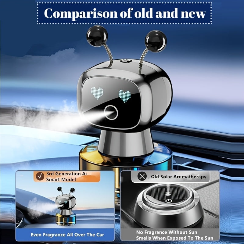 Robot Smart Car Air Freshener USB Rechargeable Auto Spray AI Expression Display 4 Scent Levels Adjustable Automatic Fragrance Diffuser Car Decoration Gift