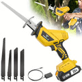Cordless Reciprocating Saw with LED Light & Safety Lock | Electric Handsaw for Multi-Purpose Cutting, Replaceable Blades, Toolbox Included – 1 or 2 Battery Options, Yellow/Green/Red