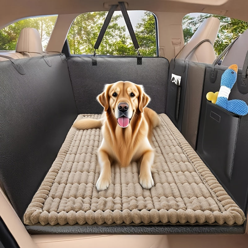 Non-Slip Car Dog Mat with Rear Extension Pad – Heavy Duty Waterproof Pet Seat Cushion Cover for Back Seat, Anti-Bite Anti-Scratch Floor Liner for SUV Sedan Truck, All Dog Sizes Small Medium Large