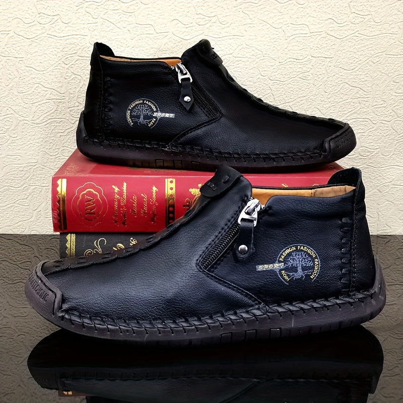 Men's Ankle Boots Hand-Stitched Casual Loafers Slip-On Outdoor Work Shoes for Men – 4 Colors, Sizes US 7.5-12.5, Durable Non-Slip Sole