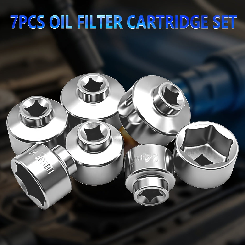 7 Piece Oil Filter Socket Wrench Set 3 8 Inch Drive CR-V Steel 24mm 27mm 29mm 30mm 32mm 36mm 38mm Universal Oil Filter Removal Tool Kit for DIY Car Oil Changes Mechanic Home Garage